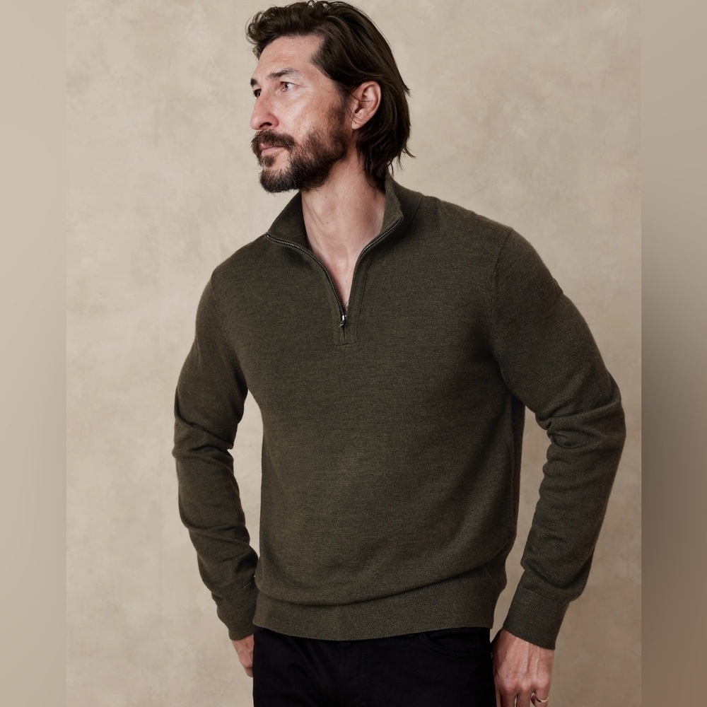 NWT Banana Republic Men’s Raoul Merino Olive Green Sweater Size XXL